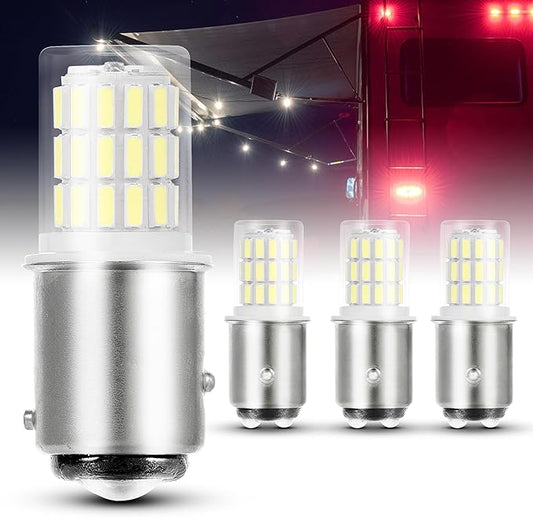 1157 2357 2057 7528 BAY15D LED Bulbs, 3w Super Bright Brake Light Bulb, 6000k Daylight White 350LM 12V BAY15D Bulb for RV Car Camper Trailer Back Up Reverse Turn Signal 5th Wheel Lights, 4PCS