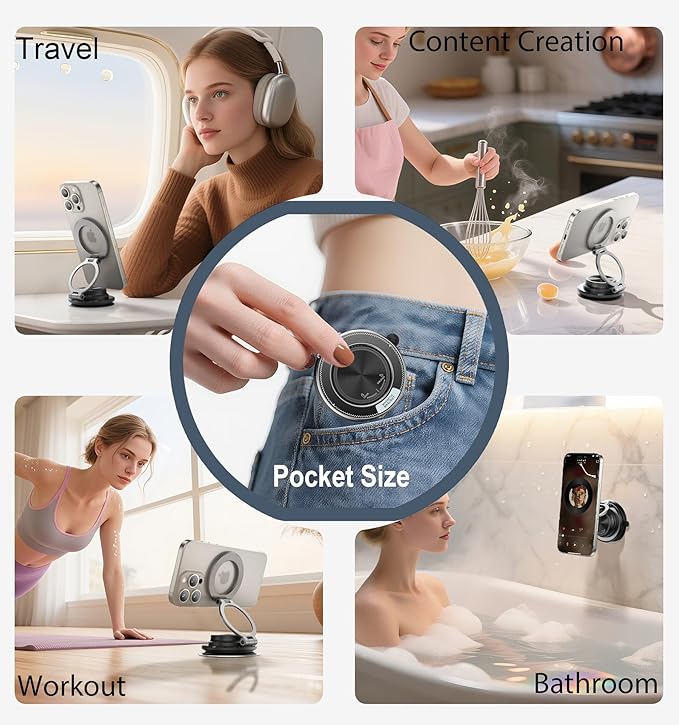 BOCLOUD 2026 Next-Gen Suction Cup Phone Mount Cute 360° Zinc Alloy 109 LBS Phone Stand Vacuum Magnetic Car Holder for MagSafe Strongest Accessories for iPhone 16 15 14... Android