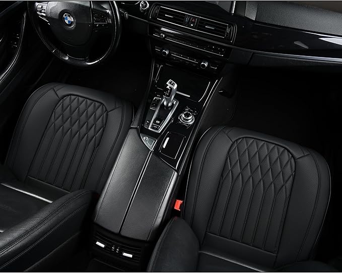 Black Car Seat Cover 2 Pack, Universal Leather Front Seat Covers Bottom Protector, Anti-Slip and Full Wrapping Edge Compatible with Most of Vehicles - SUVs/Sedans/Pickup Trucks