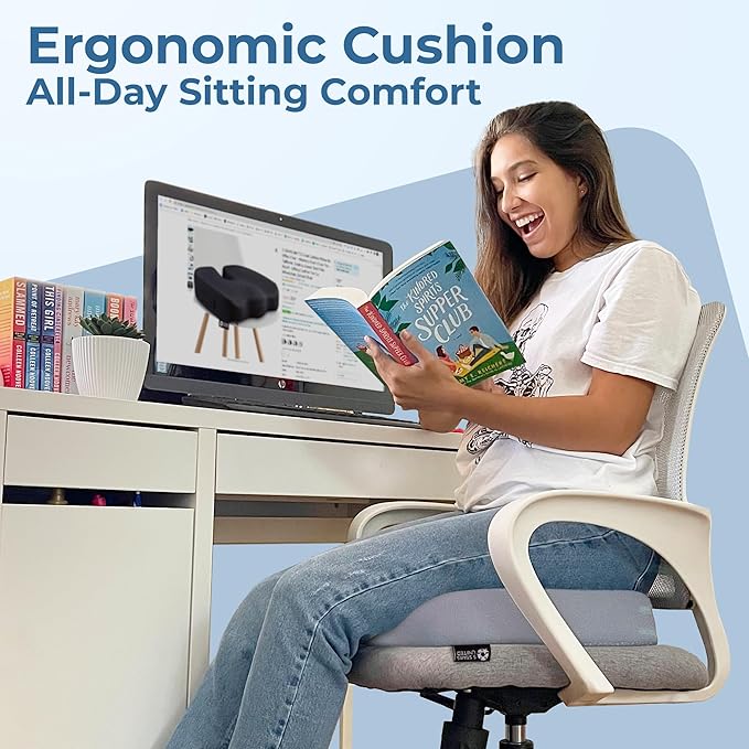 5 STARS UNITED Seat Cushion for Tailbone Pain Relief – Memory Foam Cushion for Coccyx, Hip, Hemorrhoid, Sciatica & Post-Surgery Recovery – Wheelchair, Car, Desk, Gaming & Office Chairs, L Gray