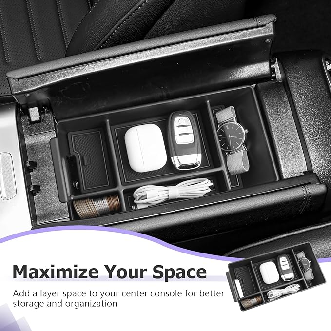 LUWU Center Console Organizer Compatible with 2022-2026 Benz C-Class C300/C300 4Matic/AMG C43/AMG C63 SE Performance W206 Accessories Armrest Console Storage Box Insert Tray ABS Material Black