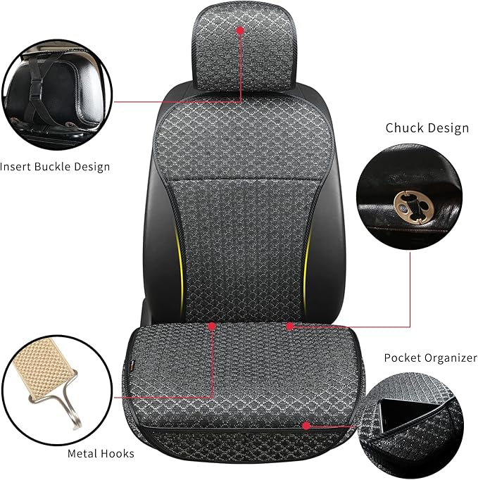 Breathable Car Seat Cover,Front Seat Protector,Durable and Non Slip,Polyester Silk Material, Universal Car Seat Cushion,Suitable for All Seasons,Airbag Compatible. (Black，2PCS)