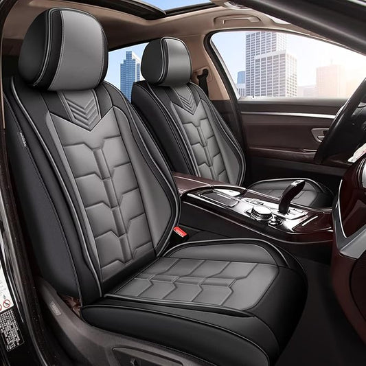 2PCS Front Seat Covers Fit for Lincoln MKC 2015-2019 Faux Leather Car Seat Cover Waterproof Seat Cushion Protector (Black & Grey)