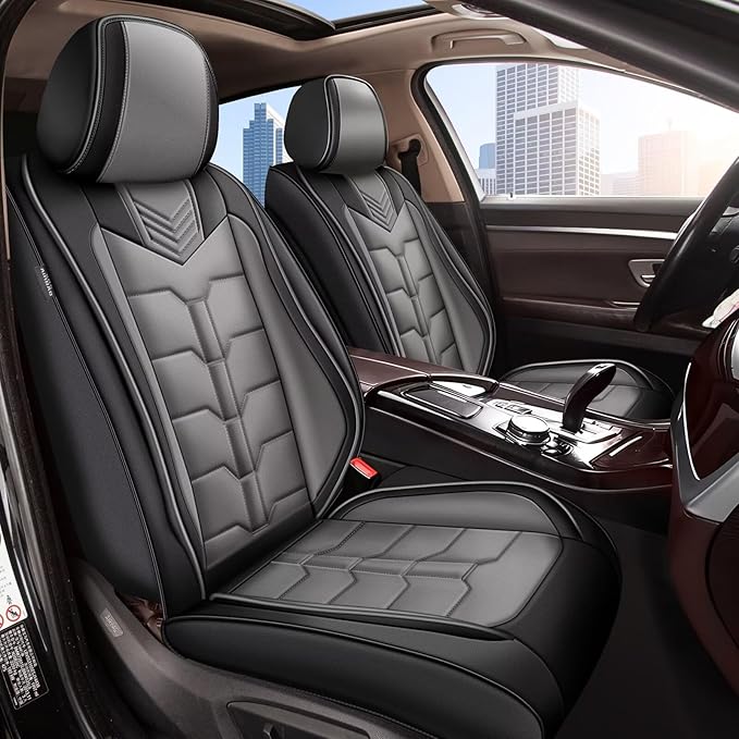 2PCS Front Seat Covers Fit for Lincoln Nautilus 2019-2024 Faux Leather Car Seat Cover Waterproof Seat Cushion Protector (Black & Grey)