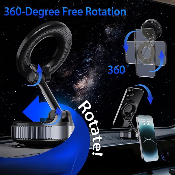 2026 Upgraded Vacuum Magnetic Car Phone Holder 360° Reinforced 96LBS Ultra Suction Cup Phone Mount for MagSafe Cell Phone Holders for Your Car/Gym/Mirror Mount for iPhone & Android