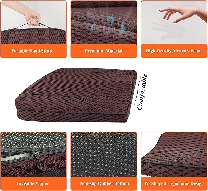 kingphenix Premium Car Seat Cushion, Memory Foam Driver Seat Cushion to Improve Driving View- Coccyx & Lower Back Pain Relief - Seat Cushion for Car, Truck, Office Chair (4D Mesh Brown)