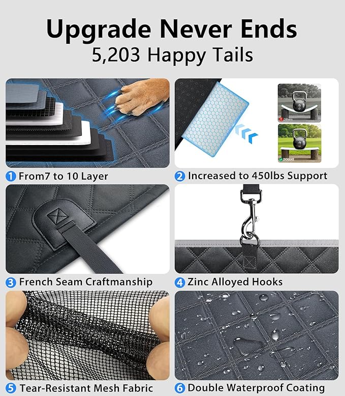 PetGenie Dog Car Seat Cover for Back Seat 10-Layer Military-Grade Protection, Hard Bottom Dog Hammock, Pet Bed Extender for Dogs, Waterproof Seat Protector Universal XL Size Fits for SUV Medium Truck