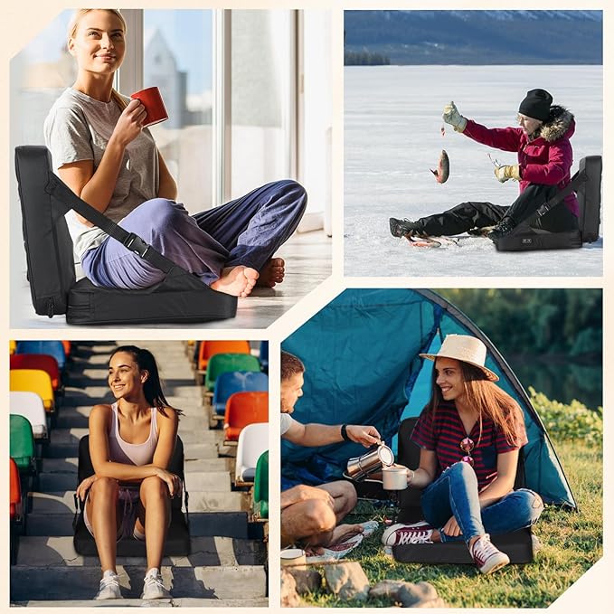 Nice C Heated Seat Cushion, Heated Stadium Seat, Heated Bleacher Seat, Stadium Seats for Bleacher, Massage Stadium Seat Cushion with Back Support, with Power Bank, Carry Handle&Compartment (1 Pack)