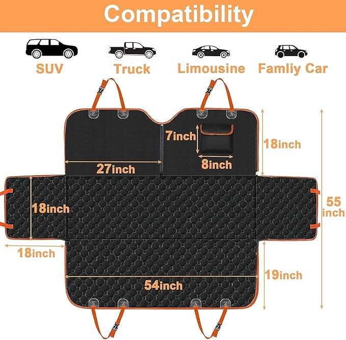 Mancro Dog Car Seat Cover for Back Seat, 2025 Upgraded 600D Heavy Duty Waterproof & Scratch-Resistant Dog Hammock for Car, Back Seat Pet Cover for Dogs with Sedan, Standard, Orange