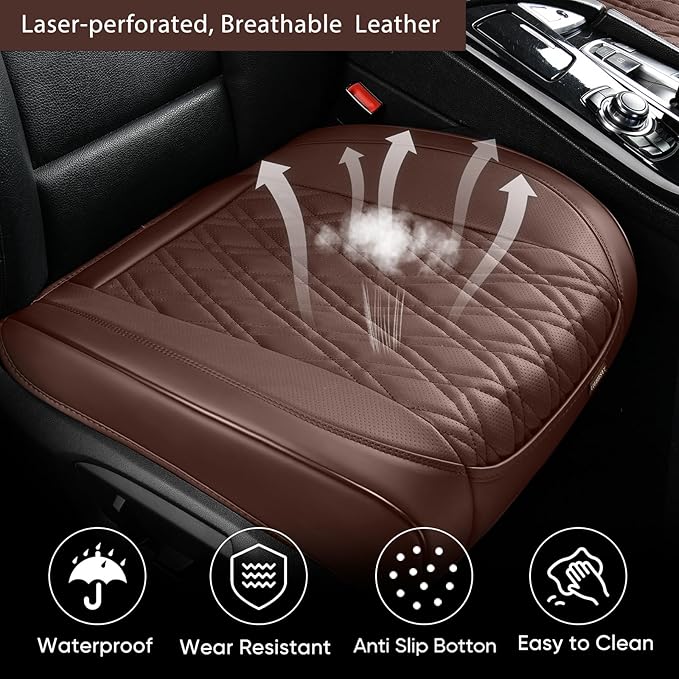 Brown Car Seat Covers, 1PCS Seat Covers Bottom Protector, Breathable Nappa Leather Car Seat Covers Anti-Slip, Full Wrapping Edge Compatible with Most of Vehicles - SUVs/Sedans/Pickup Trucks