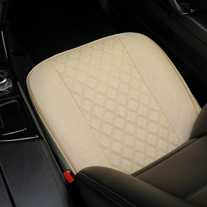 West Llama Linen Front Car Seat Cover Protector Anti-Slip Bottom Seat Cover Fits 95% of Vehicles,Wrapping Around The Bottom,Diamond Pattern(Beige-1Pcs)