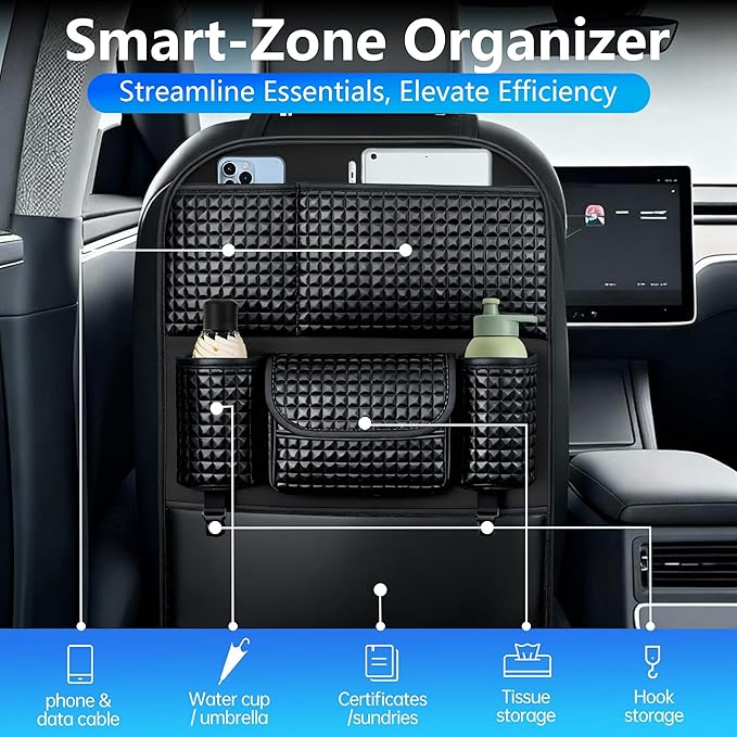 Back Seat Cover For Kids + 5 Pocket Storage Organizer, 1 Pack X-Large Waterproof Kick Mats Backseat Protector, Car Seat Back Protectors For Vehicles To Protect From Dirt, Mud & Scratches