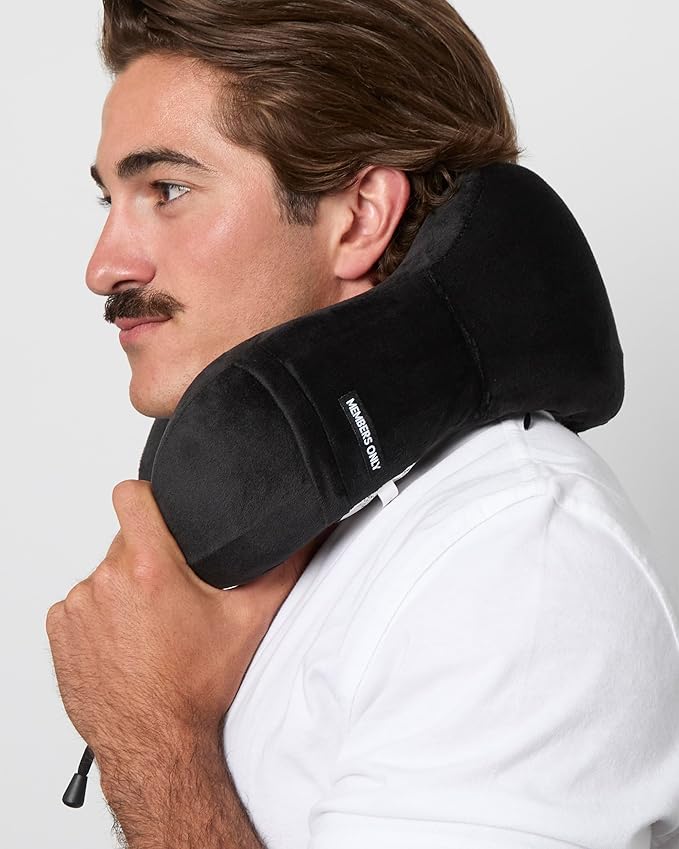 Members Only Black Neck Pillow for Traveling - Travel Pillow for Airplanes, Cars, Trains - Plane Travel Essentials