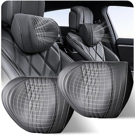 Car Neck Pillow 2-Pack - Premium Memory Foam Headrest with Soft Nappa Leather Feel, Ergonomic Support for Long Drives, Fits Most Vehicles (2, Black)