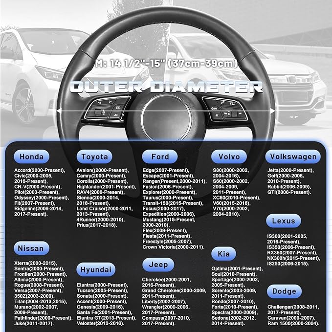 SEG Direct Steering Wheel Cover for Car, Standard Size 14.5-15 inch, Auto Interior Accessories, Warm Plush, Summer Winter, Black and Blue