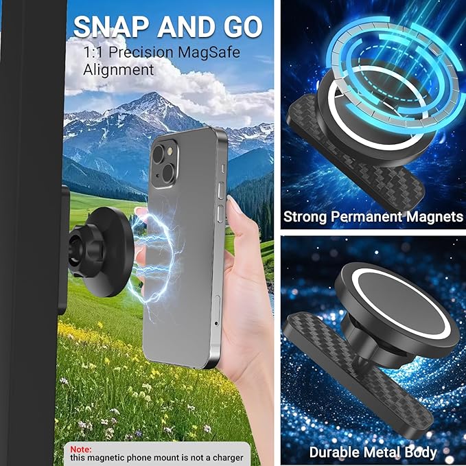 Magnetic Golf Cart Phone Holder - Golf Cart Phone Mount for EZGO, Club Car, Compatible with MagSafe iPhone 16 15 14 13 12 Series Mini, Fits EZGO & More, Ideal Golf Gift for Men & Women