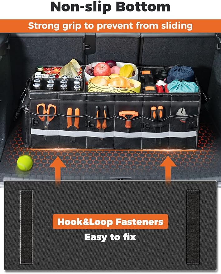 Oasser Car Trunk Organizer for SUV 75L Collapsible 4 Compartment Storage, Foldable Organizer Car Accessories for Women/Men