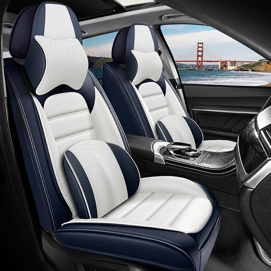 2 Seat Covers Fit for Acura ILX 2013-2022, Waterproof Premium Leather Automotive Accessories Seat Protectors Seat Cushions Wear-Resistant Car Seat Covers（Blue&White,Front Deluxe）