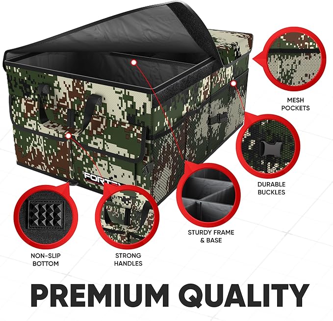 FORTEM Trunk Organizer For SUV Car Trunk Organizer, Foldable Storage, Car Accessories for Women Men, Collapsible Bag, Perfect Christmas Gifts, 600D Oxford, Non Slip Bottom, Straps, Soft Cover (50L)