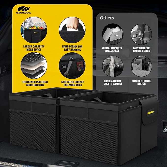 MIKKUPPA Car Trunk Organizer - 35L Collapsible Trunk Organizer with Lid, Sturdy Car Storage for SUV Auto Truck Van (Black, 2Pack)