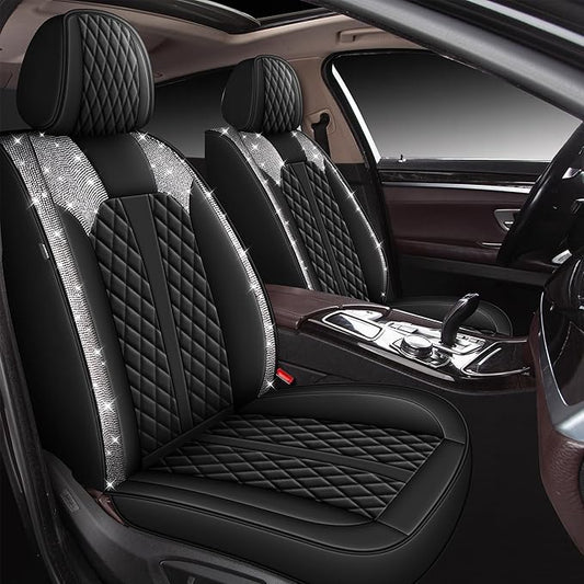 Bling Car Seat Covers Fit for Subaru Legacy 1995-2025 2026 Faux Leather Shining Diamond Seat Cushion Protectors Waterproof Luxury Full Set Seat Cover for Women Girl(5 Seats,Black&Diamond)