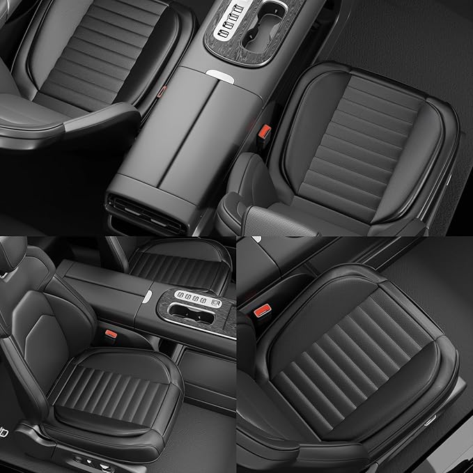 2 Pack Car Bottom Seat Cover, Luxury Leather Front Seat Covers, Breathable and Waterproof Automotive Bottom Seat Covers, Universal Anti-Slip Seat Covers Fit for Most Vehicles (Black, 2 PCS)