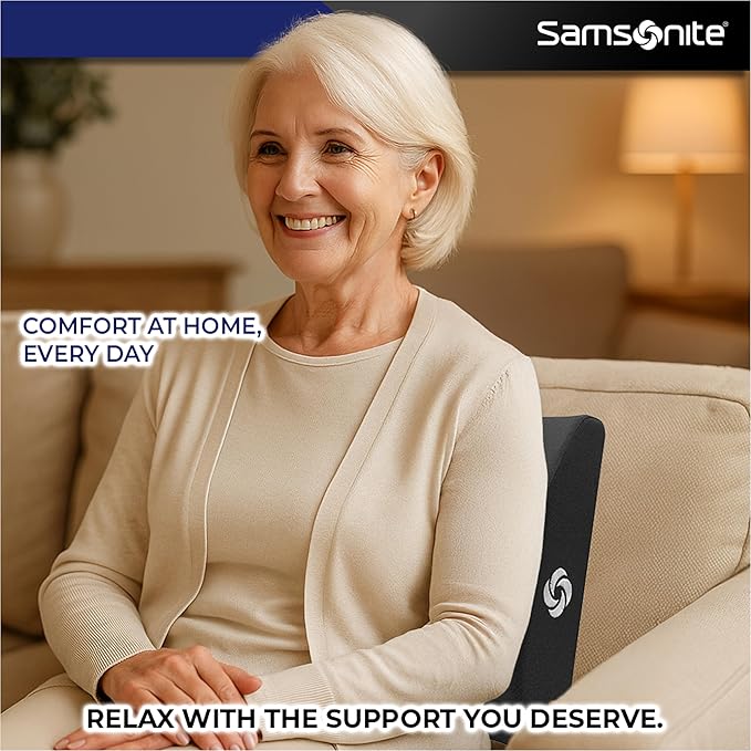 Samsonite Ergonomic Lumbar Pillow for Office Chair and Car Seat - Memory Foam Back Support Lumbar Pillow, Premium Cushion Chair Support for Lower Back Pain Relief and Versatile Use (Black)