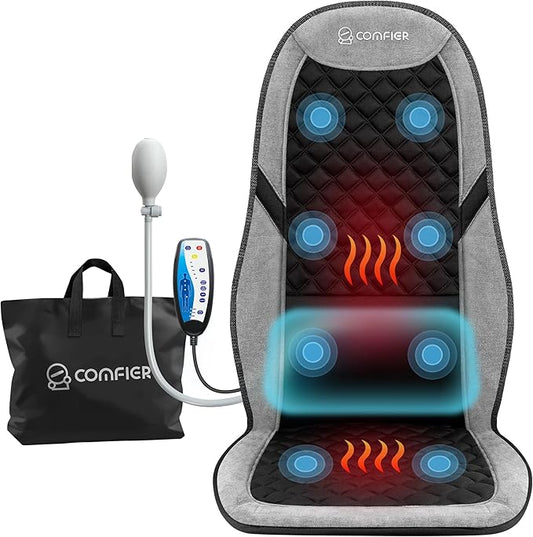 COMFIER Back Massager with Heat,Massage Chair Mat with Adjustable Lumbar Support,Seat Warmer Cushion with 8 Vibration Motors & 5 Modes & Bag,Office Chair Massage Pad for Recliner,Gifts for Mom Dad