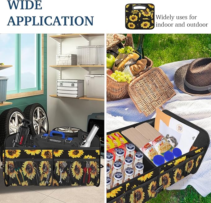 Femuar Car Trunk Organizer, Car Storage Organizer with Large Capacity Waterproof Collapsible Trunk Organizer for Car Suv/Jeep/Sedan (Sunflower, Standard)