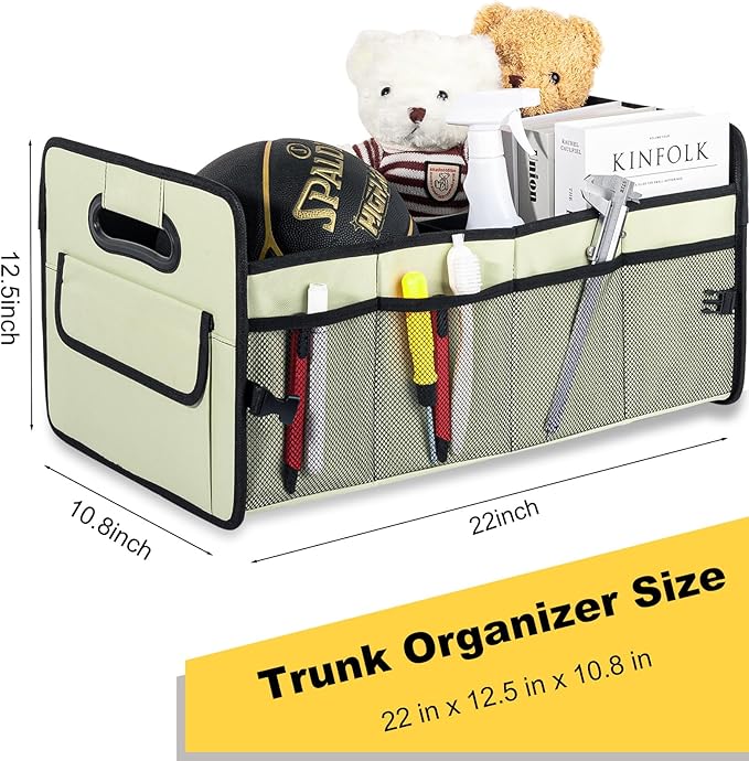 JiatuA Car Trunk Organizer, Car Organizers and Storage Collapsible Multi Compartment Container Box, Adjustable Car Accessories for SUV Sedan Truck, Standard Size, Light Green