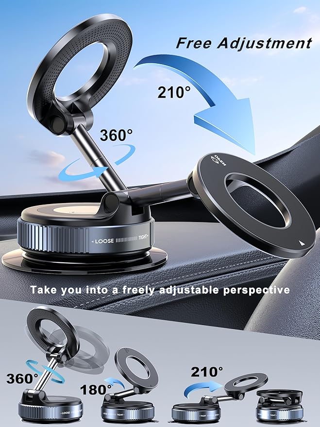 Upgraded 360° Vacuum Magnetic Phone Holder, Magnetic Car Phone Mount, Hands-Free Suction Cup Phone Holder for Car/Gym/Mirror/Shower, Car Mount Compatible with iPhone 17 Pro Max/Android