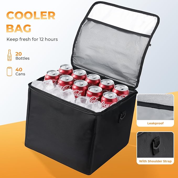 HIRALIY 4 in 1 Car Trunk Storage Organizer with Leakproof Cooler Bag, Made of 1680D Oxford and PP board, Multi-Compartment Foldable Trunk Storage Box for Car Truck SUV