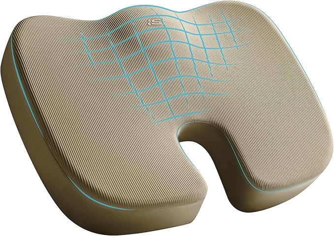 Skechers Memory Foam Seat Cushion,Office Chair Cushion for Tailbone Pain Relief,Butt Pillow for Office Chair,Car seat Cushion,Computer Desk,Long Sitting Office Workers,and Car Drivers,Beige