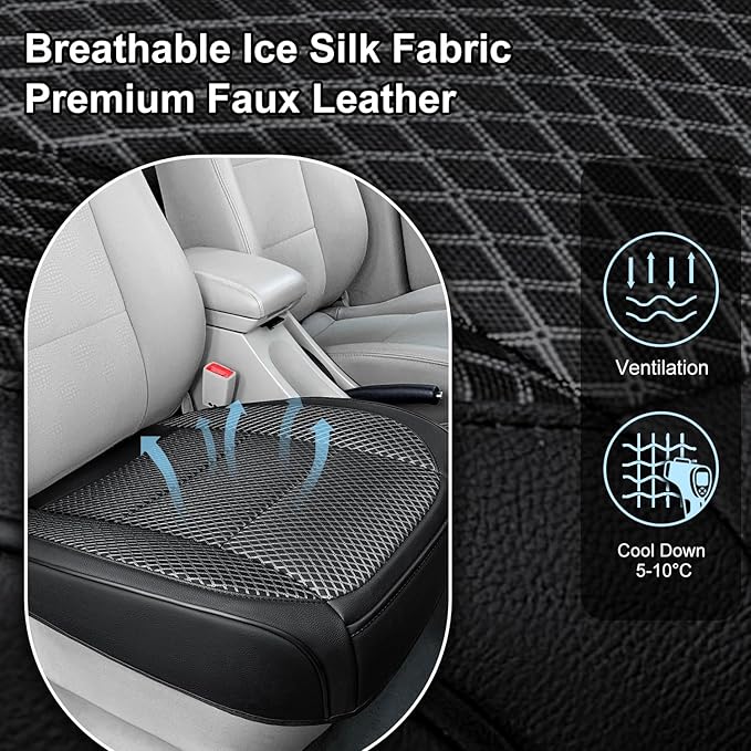 1 Pack Black Ventilated Cool Bottom Car Seat Cover, 3D Air Mesh Breathable Front Leather Car Seat Protectors, Universal Fit Automotive Comfortable Seat Cushion with Storage Pocket for Car Truck SUV