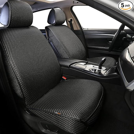 Auto Newer 2PCS Luxury Breathable Car Seat Cover,Front Car Seat Protector, Fit Four Seasons of Universal Automotive Vehicle Cushion Cover, Compatible with 90% Cars,SUV,Trucks (Black,Front Seats)