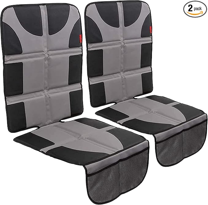 Lusso Gear Car Seat Protector - 2-Pack Waterproof Padded Shield & Mesh Pockets for Baby Travel Gear - Universal Fit Seat Covers for Cars & SUVs - Non-Slip Heavy-Duty Protection - Gray, Universal Fit