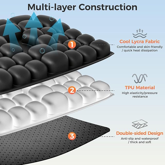 Inflatable Seat Cushion, Airplane Seat cushion for Long flights Without Air Pump, Pressure Relief Seat Cushion, Wheelchair cushions Applicable to Various Scenarios, Relief Discomfort in Coccyx&Buttock