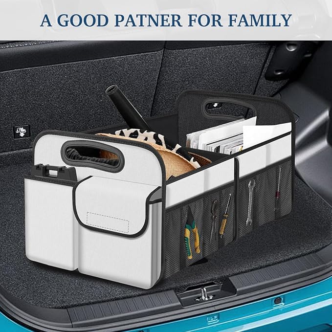 Femuar Car Trunk Organizer, Car Storage Organizer with Large Capacity Waterproof Collapsible Trunk Organizer for Car Suv/Jeep/Sedan (Beige, Standard)