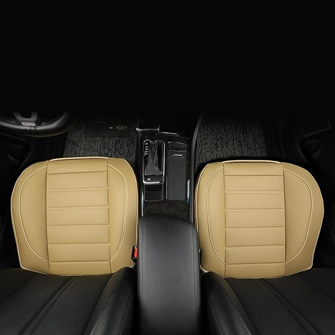 2 Pack Leather Front Car Seat Covers,Bottom Seat Covers for Cars,Driver Car Seat Cover,Luxury Seat Protectors,Waterproof,Full Wrap,for Most Vehicles,Sedan,Truck,SUV(Beige)
