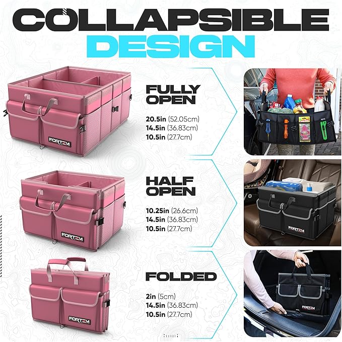 FORTEM Trunk Organizer For SUV Car Trunk Organizer, Foldable Storage, Car Accessories for Women Men, Collapsible Bag, Perfect Christmas Gifts, 600D Oxford, Non Slip Bottom, Straps, Soft Cover (50L)