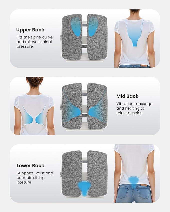 COMFIER Heated Lumbar Support Pillow with Vibration Massage, Back Support Cushion for Office Chair, Adjustable Height up to 18.1 in – Thoughtful Gifts for Mom Dad Women Men