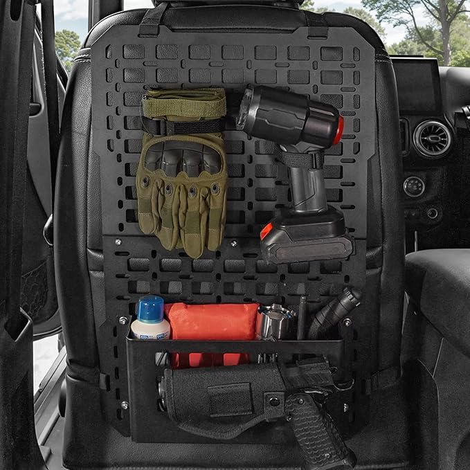 Car Organizer Back Seat – Tactical Seat Back MOLLE Panel with MOLLE Pouches, Universal Car Modular Storage Organizer for Vehicle