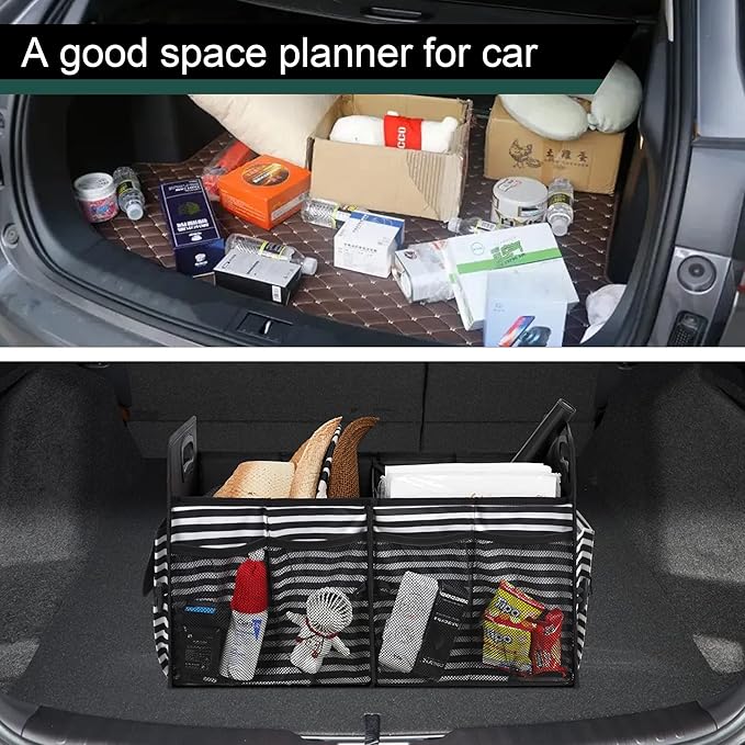 Femuar Car Trunk Organizer,Car Storage Organizer with 72L Large Capacity Waterproof Collapsible and 11 Pockets,Trunk Organizer for Car Suv/Jeep/Sedan, Large Size, Stripe