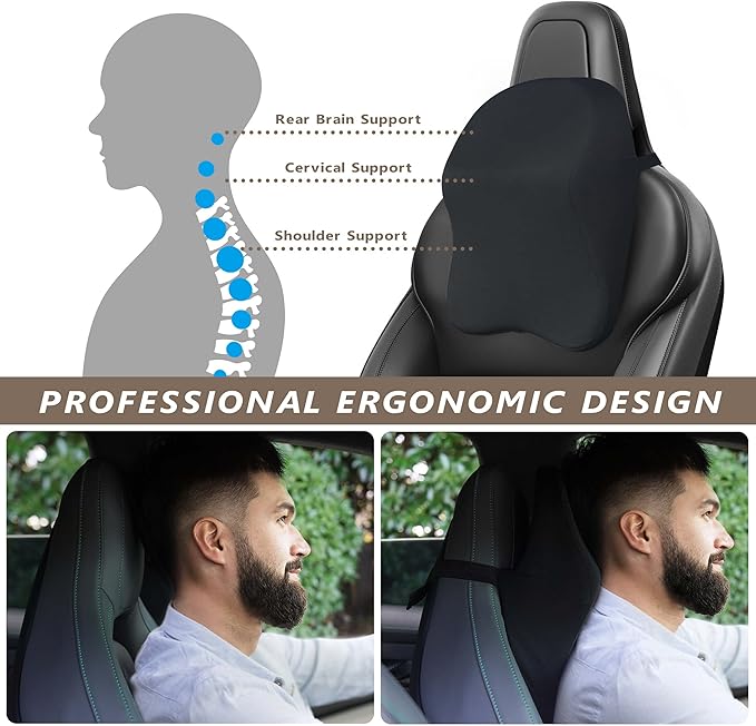 Car Headrest Pillow - Shoulder & Neck Pillow for Car Headrest w/Adjustable Strap & Clip to Secure - Memory Foam Car Neck Pillow for Driving Seat - Ergonomic Head Rest Pillow for Car Seat Neck Support