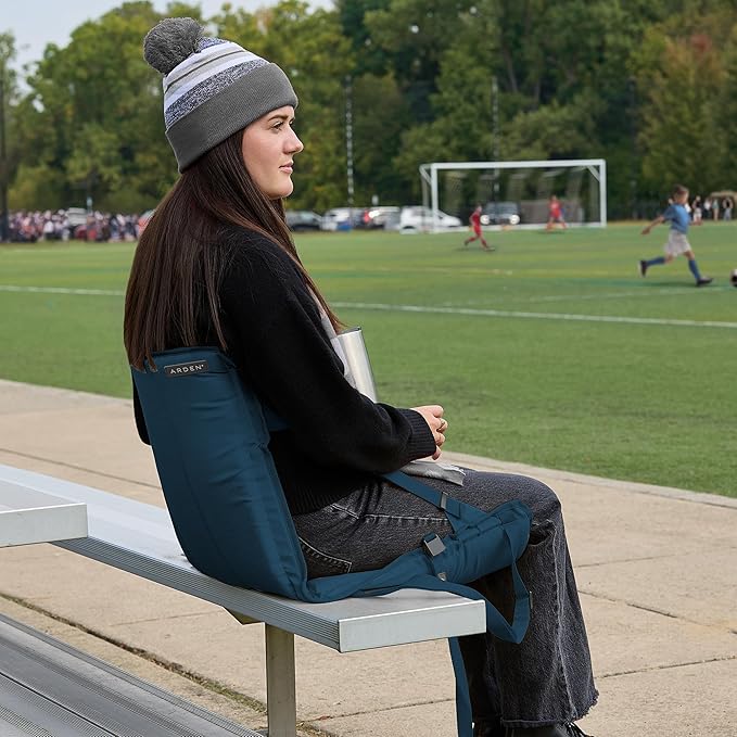 Arden Heated Stadium Seat, Foldable, Lightweight with Carrying Strap, Foam Cushion for Comfort, Adjustable, Back Support, Multi-Functional Use As Stadium Seat or Seat Pad, Navy/Navy