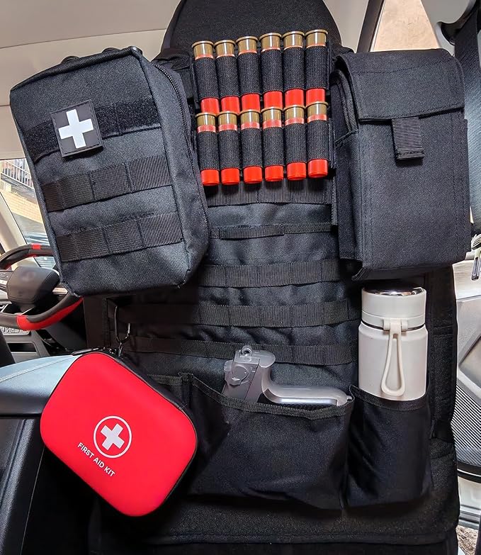 Car Seat Back Organizer Tactical MOLLE Panel Back Seat Storage Bag Universal Car Seat Cover Protector (Black)