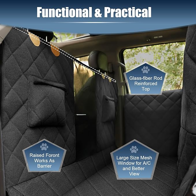 Dog Car Seat Cover for Back Seat, Hard Bottom Car Seat Cover with Door Protector for Full-Size Crewcab Trucks, Scratch-Resistant, Waterproof Back Seat Extender for Dogs