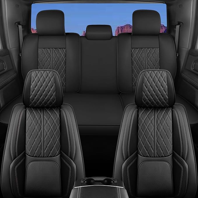 Car Seat Cover Custom Fit for Ford F150 2009-2026 Faux Leather Seat Cover Set Compatible with Regular Cab Super Cab Super Crew Pickup Truck Cushions (Black, Full Set)