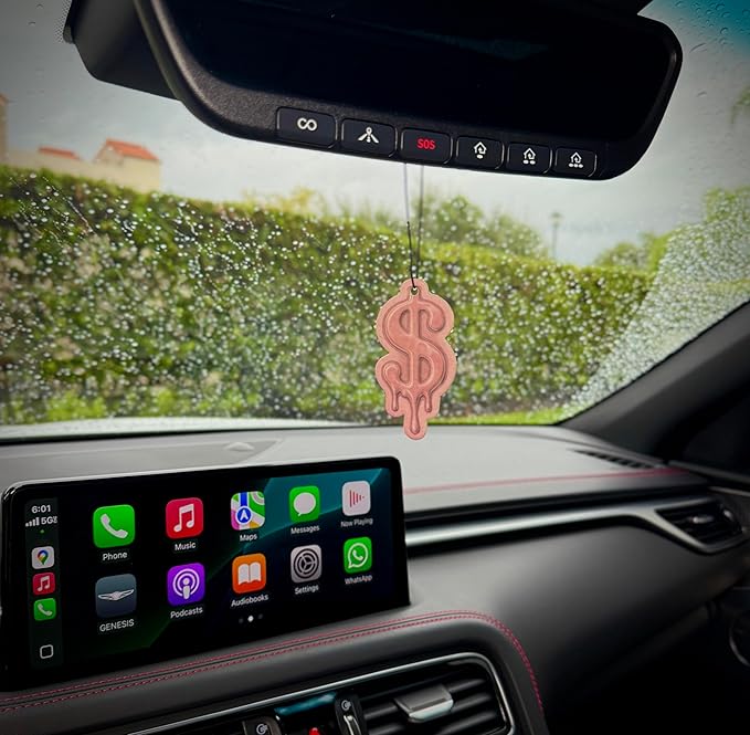 Inspirational Luxury Car Air Freshener & Keychain Bundle – 6-Piece “Essentials by Mery” Collection for Motivation & Positive Energy (Dollar Sign – Vanilla)