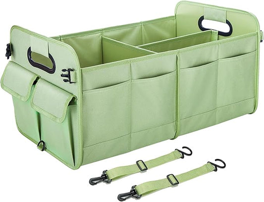 Trunk Organizer For Suv & Sedan,Car Organizers and Storage, Waterproof Collapsible & Adjustable Straps,75L Sturdy Car Organization for Car Accessories, Tools,Sundries,2-3Compartment（Green
